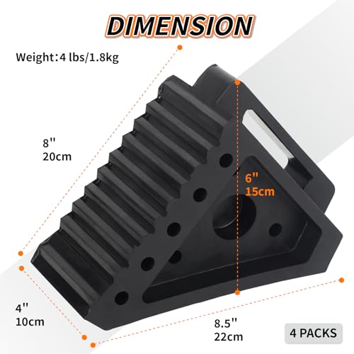 OULEME Premium Rubber Wheel Chocks with Carry Handles, Solid RV Tire Chocks for Camper, Travel Trailer, Trucks or ATV, Stable and Durable, 8.5\" x 4\" x 6\" (4-Pack) - Thumbnail 2