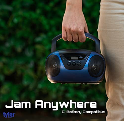 Tyler Portable Cd Player Boombox Radio Am/Fm Top Loading Ac & Battery Compatible Aux Input & 3.5Mm Headphone Jack Small Lightweight Compact Boom Box Home Stereo Speaker Carrying Handle Kids Room Blue #TOP1