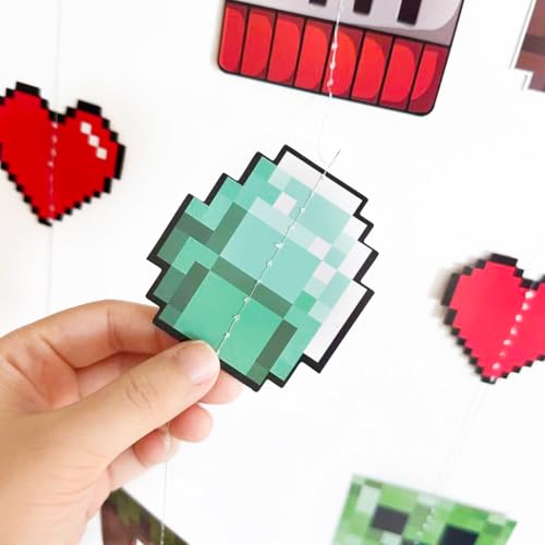 Image of 46Ft Pixel 8th Birthday Party Decorations Green Brown Miner Themed Garland Streamer for Kids Boys 8th Mining Craft Birthday Pixel Miner Gamer Cartoon Baby Shower Mining Party Decor Supplies