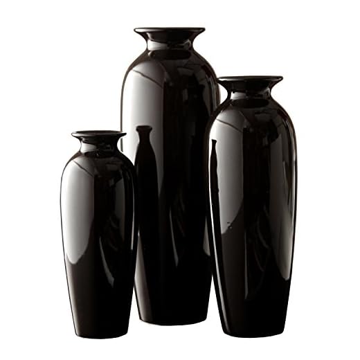 Hosley Set of 3 Black Ceramic Vases. Ideal Gift for Wedding or Special Occasions for Use in Home Office Decor Spa Aromatherapy Settings O9