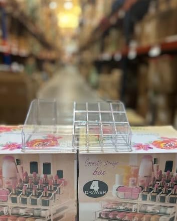 MayMax Organizador de Maquillaje de 4 Plantas - Torre Giratoria para Cosmeticos Cremas Pintalabios y Perfumes - Orden y Estilo en Tocador y Bano