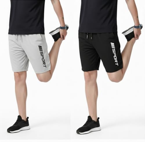 Image of DESNUDA Men Solid Sports & Running Shorts, Gym Shorts for Male Casual Shorts with Two Zipper and Drawstring Closure with Elastic (Pack of 2)