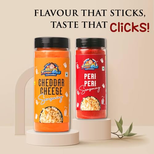 Image of Time Out Popcorn Cheddar Cheese and Peri Peri Seasoning, Multi-Purpose Powder, Popcorn and Snacks Flavoring,Pack of 2, 100g Each