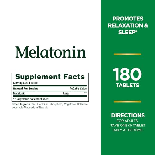 Nature's Bounty Melatonin, 100% Drug Free Sleep Aid, Promotes Relaxation and Sleep Health, 1mg, 180 Tablets - Image 3