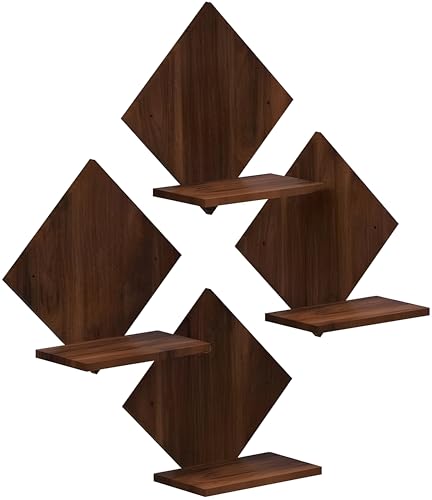 Image of Dime Store Engineered Wood Wall Mount Floating Shelves Set of 4 | Planter Stand Art Hanging Shelf Decor for Wall Display Rack Storage Organizer for Living Room Kitchen Bedroom