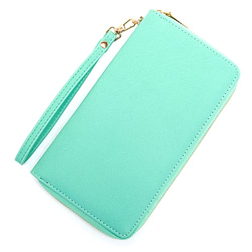 Yzaoll Women's Wallet Rfid Blocking Pu Leather Large Capacity Zip Around Credit Card Holder Cell Phone Checkbook Storage Bag Zipper Coin Purse,Lightgreen #TOP6