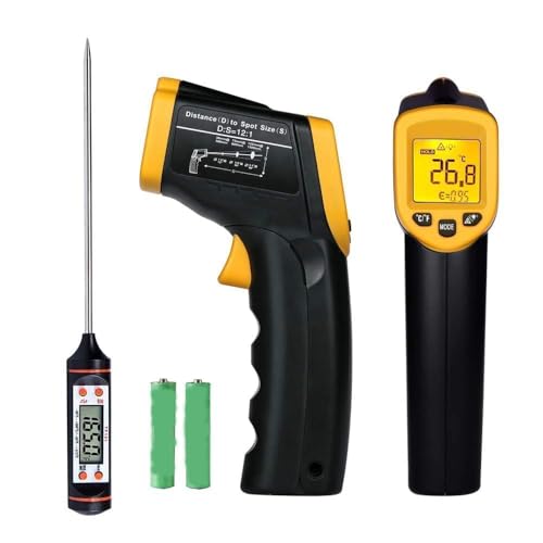 Non-Contact Digital Laser Infrared Thermometer Meat Thermometer Temperature Gun -58℉~ 932℉ (-50℃ ~ 500℃) Temperature Probe for Cooking/Air/Refrigerator