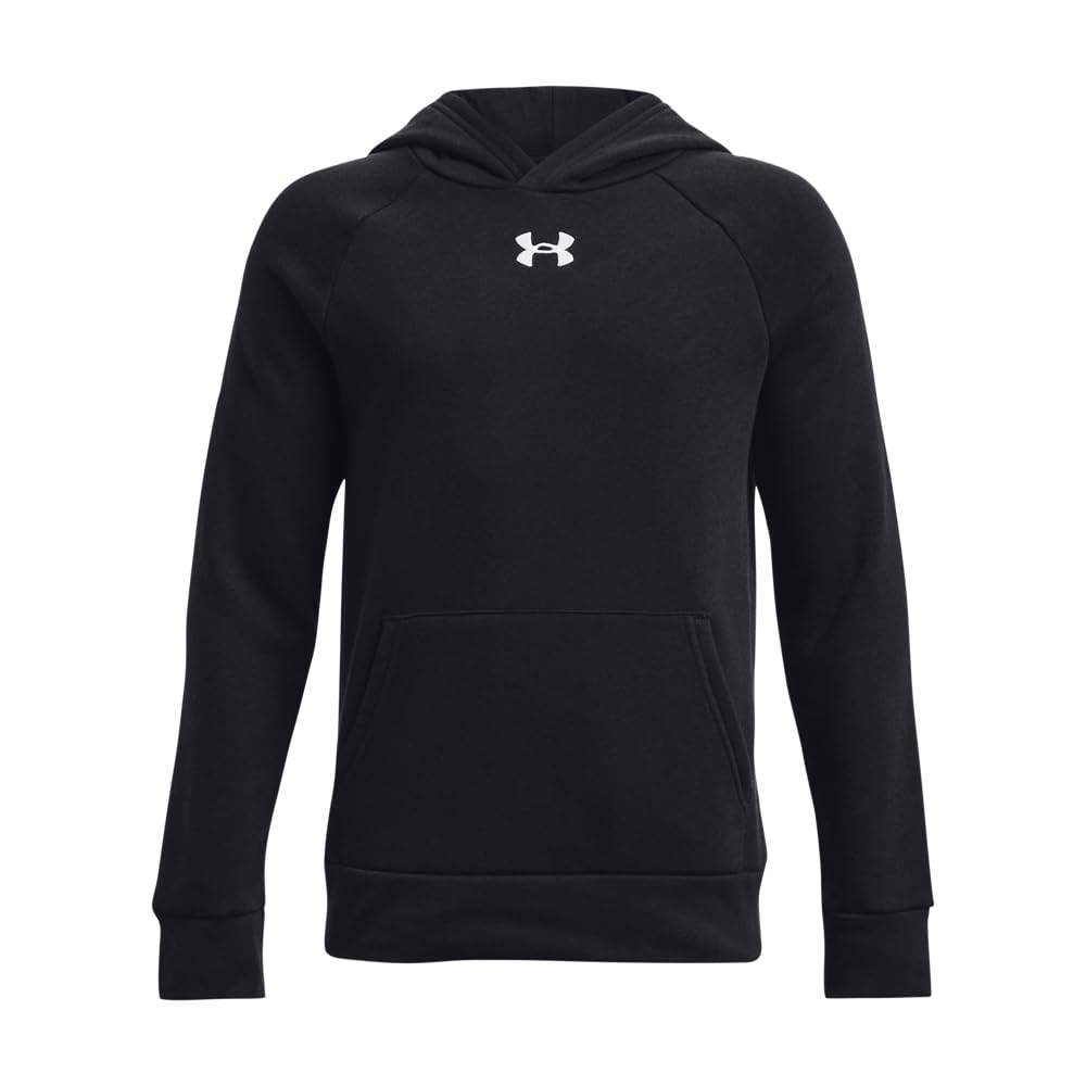 UNDER ARMOUR Boys Rival Fleece Hoodie, Black/White, Size Xs=5-6 Years