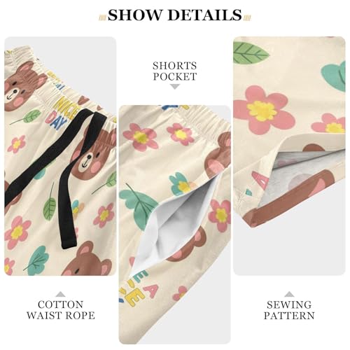 Bear Leaves Beige Pajama Shorts for Men Lounge Pants Sleep Lounge Pant Mens Casual Pajama Shorts with Pockets, S-XXL4