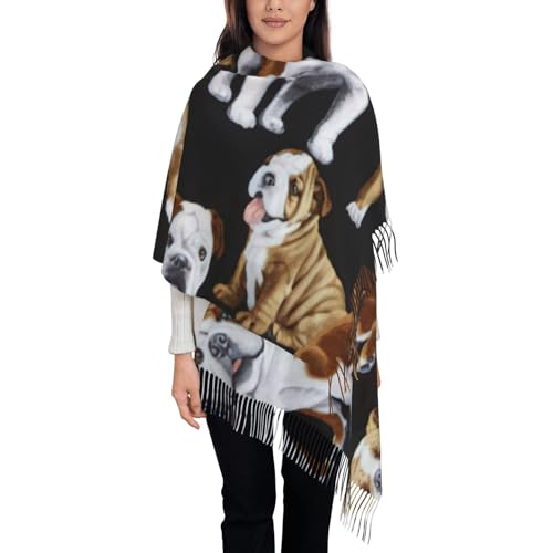 English Bulldogs Print Winter Scarf for Women Shawl Cashmere Feel Tassel Fashions Large Shawl wraps3