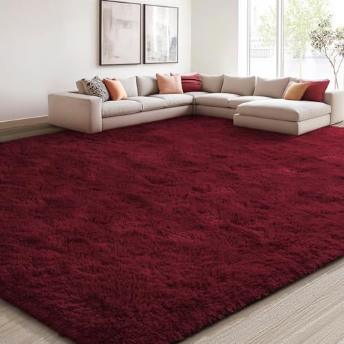 EVOIONOS 6x9 Washable Large Area Rug for Living Room, Fluffy Shag Rug for Bedroom, Ultra Soft Plush Non Slip Carpet for Indoor Floor Bedside Nursery Kids Girls Dorm, Home Decor Aesthetic, Burgundy