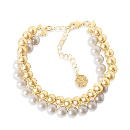 Martha Stewart Two Strand Pearl and Gold Ball Bracelet, 7 Inches For Women