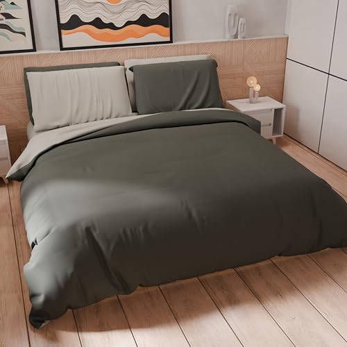 PETTI Artigiani Italiani - Set Copripiumino Matrimoniale 250x200 cm (2 Federe 50x80 cm Incluse), Parure Copripiumino Morbida Microfibra Tinta Unita Grigio Scuro - Grigio Chiaro