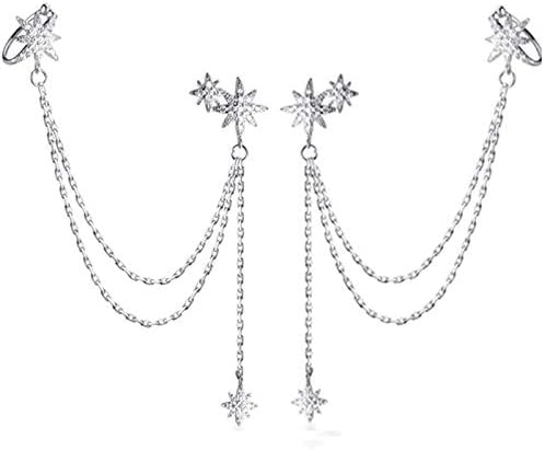 925 Sterling Silver Fashion Star Cuff Earring Chain for Women Star Crawler Earring Wrap Earrings
