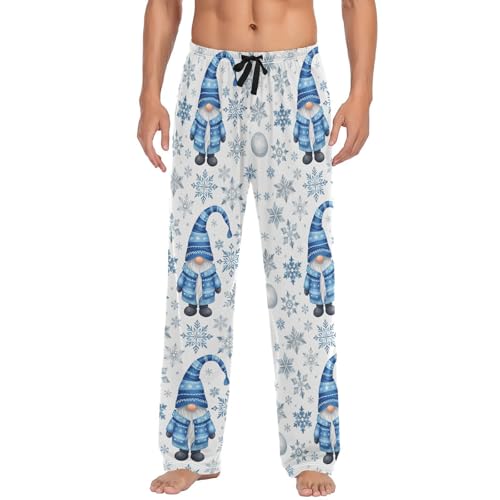 Christmas Blue Gnomes Pajama Pants White SnowflakesLounge Sleepwear PJs Men's Pajama Bottoms Lightweight Sleep Pants L