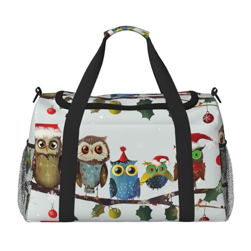Cute Christmas Owls on Branch Printed Travel Duffle Bag for Men Women Large Sport Gym Bag Handbag with Shoulder Strap for Travel Weekend Fishing Hunting