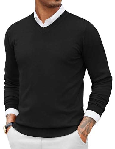 COOFANDY Men Classic Fit Knitted Sweater Lightweight Long Sleeve Fall Pullover Black