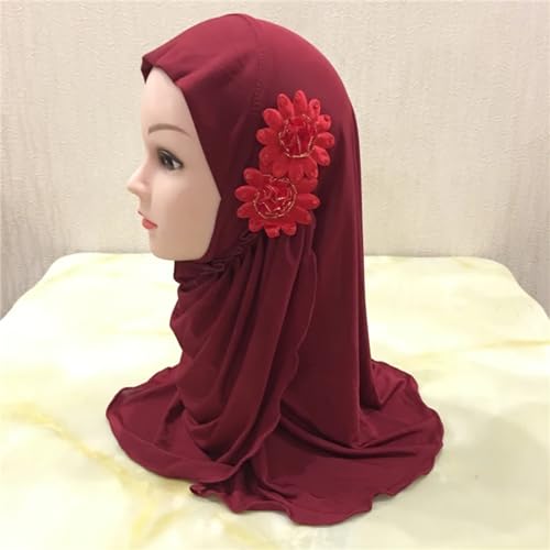 Girl Hijab Flowers Fit 2-7 Years Old Muslim Kids Pull On Islamic Scarf Headscarf2