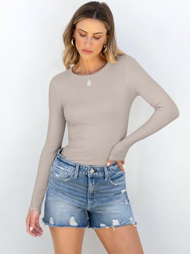 Image of ANRABESS Women Long Sleeve Shirts Rib Knit Slim Fit Tops Basic Tee Spring Outfits Casual T-Shirt Underscrubs Layer Clothes