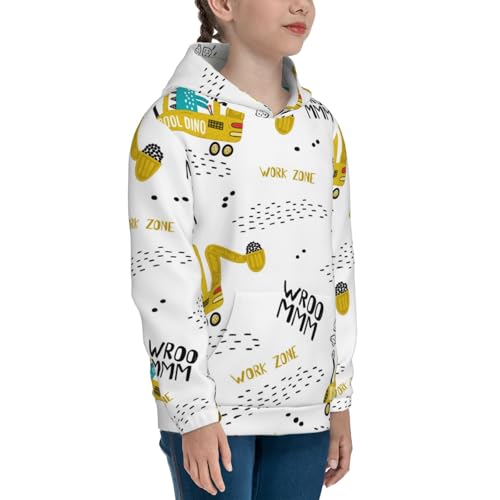 Dinosaur on Excavator Kids Pullover Hoodies Boys Sweatshirts Girls Athletic Clothes with Pocket3