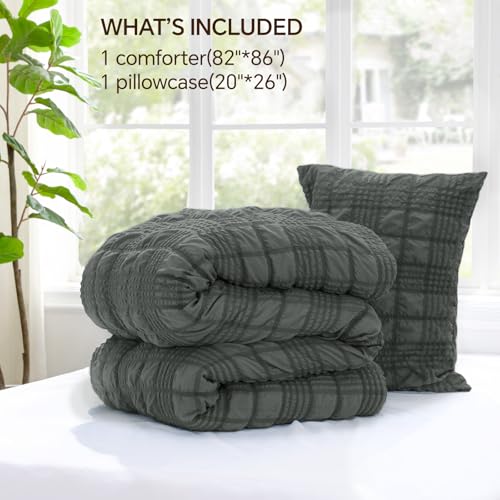 Image of BEDELITE Twin Comforter Set, Seersucker Bedding Set 2 Pieces, Dark Grey | All Season Use, Machine Washable, Soft and Lightweight, Ruched Comforter for Bedroom and Dorm Room, Wrinkle-Resistant
