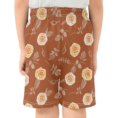 Vintage Roses Athletic Shorts with Zipper Pockets, Youth Boys Athletic Running Shorts for Summer3