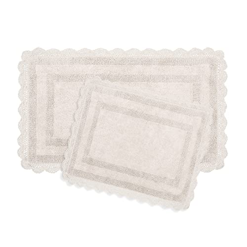 Laura Ashley Crochet Cotton 17X24/21X34 In. 2-Piece Bath Rug Set, Creamy White #TOP1