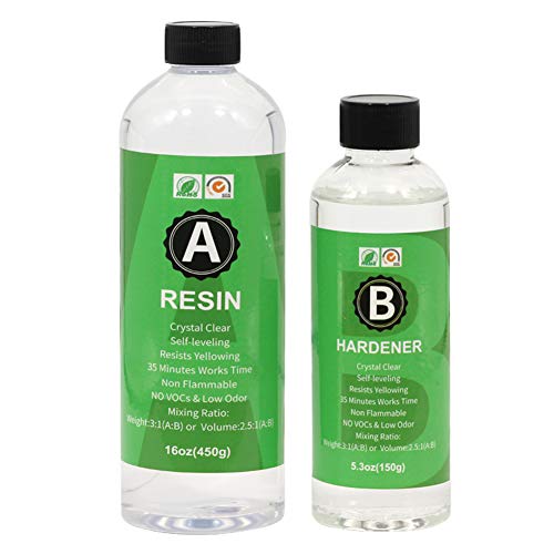 3:1 Epoxy Resin Kit Crystal Clear for Jewelry Arts and Crafts Resin Hardener Supplies Molds for Casting Wood w/Measuring Cups, 2 Pair Rubber Gloves, 4pcs Sticks and User Instruction