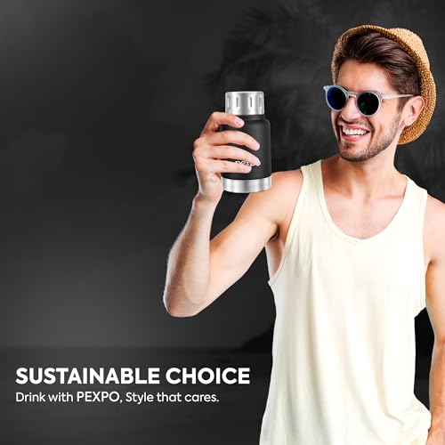 Image of Go24 pexpo Cameo Pro ISI Certified Stainless Steel Vacuum Insulated Flask - 160ml | Double Wall Hot & Cold Upto 4-5 Hours | Office, School, Gym | Men, Women & Kids - Knight Black