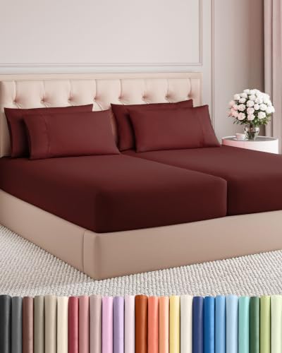CGK Split King 7pc Bed Sheet Set - Breathable & Cooling - Oxblood