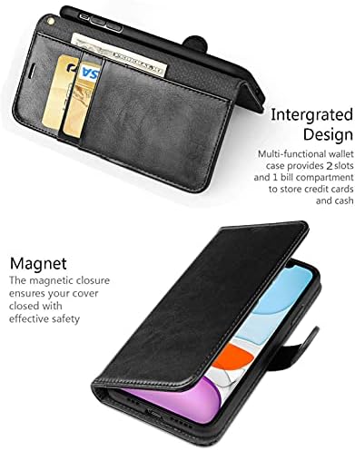 DN-Alive Pu Leather Case For iPhone 11 6.1" [Wallet] [Case With Card Holder] [ID Holder] [Genuine Flip] [Card Slot] [Book] [Stand Feature Cover] For iPhone 11 Case, iPhone 11 Phone Case (BLACK)