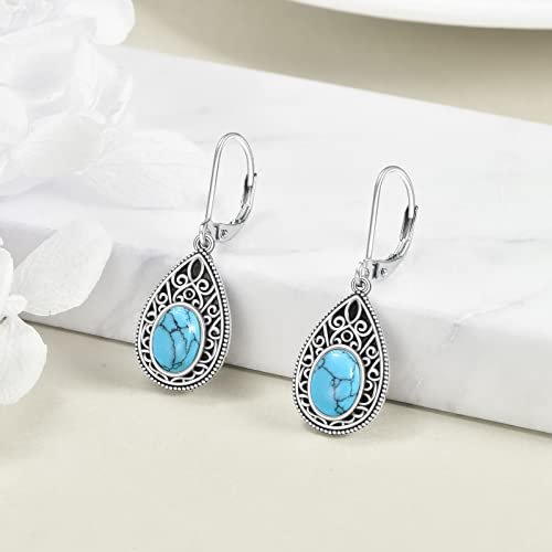 Sterling Silver Filigree Earrings Lapis Lazuli/Turquoise/Black Onyx/Moss Agate Dangle Drop Leverback Earrings Western Boho Vintage Jewelry Gifts for Women2