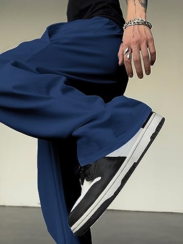 OYOANGLE Men's Drawstring Elastic Waist Baggy Sweatpants Y2K Loose Wide Leg Long Pants with Pocket3