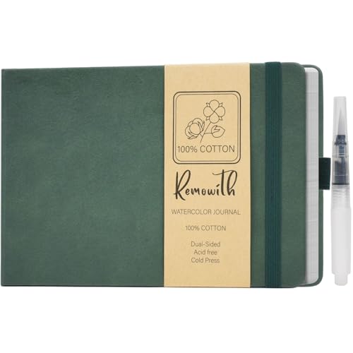 Remowith Leather Cover Watercolor Sketchbook, 9"x5.5" Journal, 300gsm Cold Press