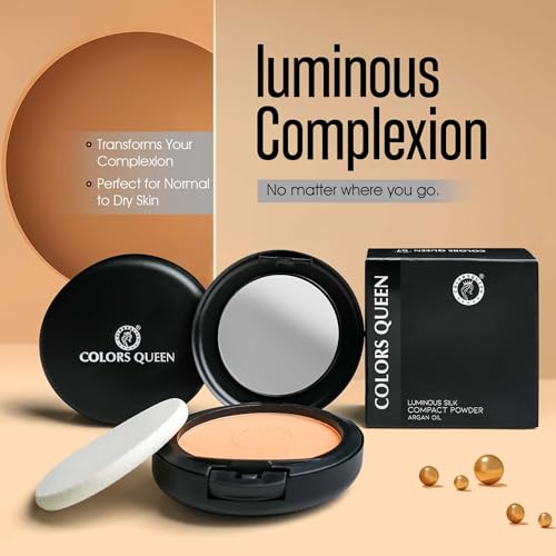 Image of Colors Queen Luminous Silk Compact Powder with Argan Oil - 10g | Oil Control, Matte Finish with Lightweight Formula | Long Lasting Compact Powder for Face Makeup (Natural Nude)