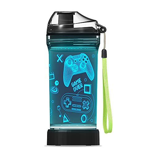 Lightzz Gamer Water Bottle, Fortnite Stuff Toy with 3D Glowing Light, Fortnite Gifts Back to School for Boys Gamers, Minecraft Cup for Holiday Camping Picnic, 14 Oz And Tritan BPA Free