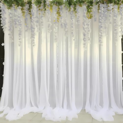 Image of Shimmers Wedding Decoration Kit Set of 14 - White Net Curtains 8x4 Ft, Artificial Wisteria Flowers & Money Plant Strips with Ribbon & Hooks for Mehndi, Ganpati Decoration Backdrop Decor