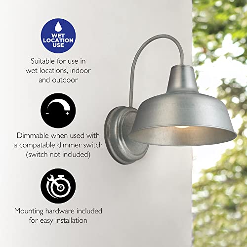 Mason Barn Light 1 Indoor/Outdoor Wall Mount Modern Industrial Farmhouse Design House Light For Patio, Garage, Bathroom, Office, Kitchen, 8 Inch, Galvanized, 520965 #TOP2