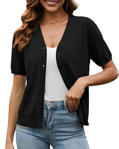 VIISHOW Short Sleeve Lightweight Summer Cardigan for Women, Button Down Open Front V Neck Crochet Knit Cropped Bolero Shrugs3