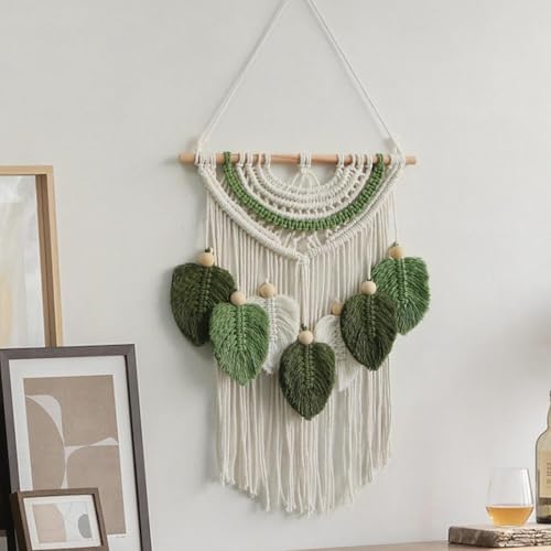 Macramé mural feuille suspendu boho pour déco chambre et mariage chic - 3