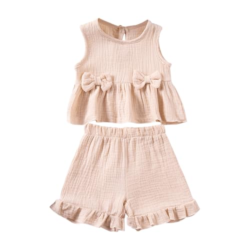 BILIKEYU Toddler Little Girls Summer Clothes Bow Sleeveless Crewneck Tank Tops and Elastic Waist Baggy Shorts
