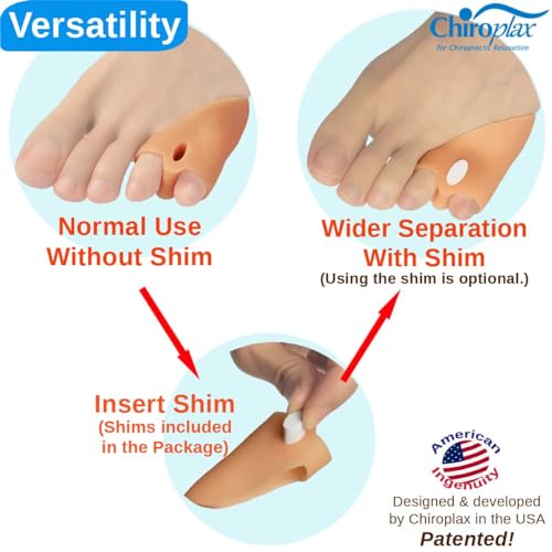 Chiroplax Tailor's Bunion Corrector Pads Bunionette Pain Relief Pinky Little Toe Straightener Separator Cushion Splint Protector Shield Spacer Cover Guard (4 Pads, Shims - Large)