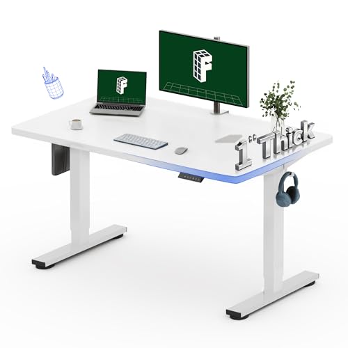Image of FLEXISPOT 48 inchx30 inch Electric Standing Desk, White | One-Piece Desktop, 1 inch Thick Top, Height Adjustable, Stable Steel Frame, Home Office & Multi-Monitor Setup