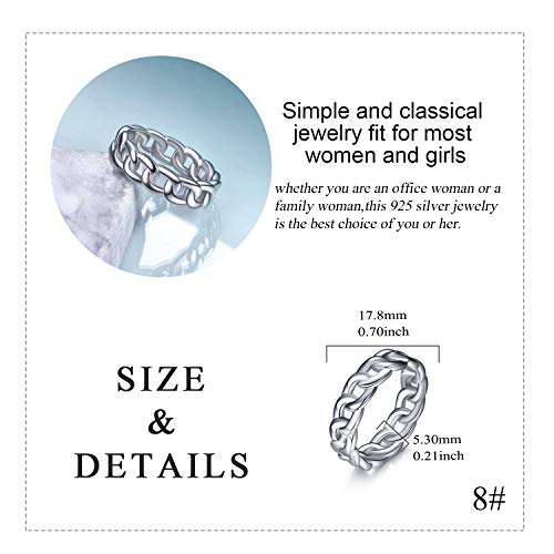 Valentine's Day Gifts For Him Sterling Silver Sturdy Cuban Knot Link Chain Wedding Eternity Band Ring For Women Girls Unisex Men Boys (Silver, 8) #TOP2