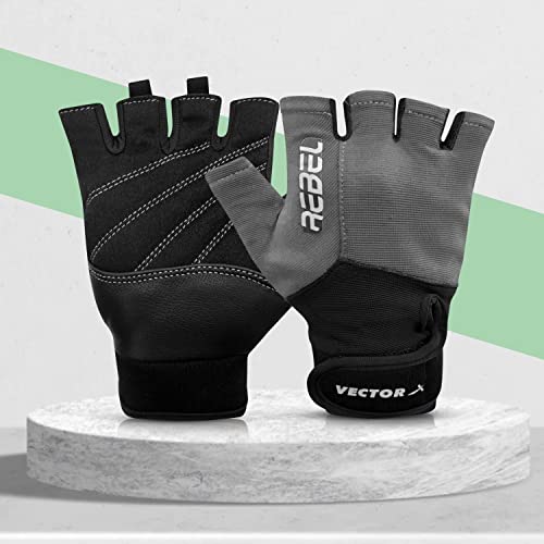 Vector X Rebel Unisex Workout Weight Lifting Gloves for Men and Women with Wrist Support,Fingerless Grip for Weightlifting,Cycling,Exercise,Training,Fitness,Material-(Spandex)(Grey)(Small)