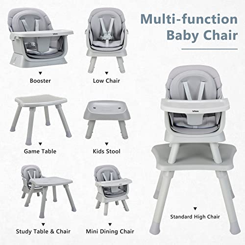 Image of INFANS 8 in 1 Baby High Chair, Convertible Highchair for Babies and Toddlers, Infant Dining Booster Seat, Building Block Table, Kids Stool Table Chair Set with Removable Tray