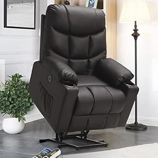 Consofa Electric Power Lift Recliner Sofa for Elderly, PU Leather Recliner Chair with Massage and Heating, 3 Positions, 2 Side Pockets, 2 Cup Holders, USB Ports, Remote Control