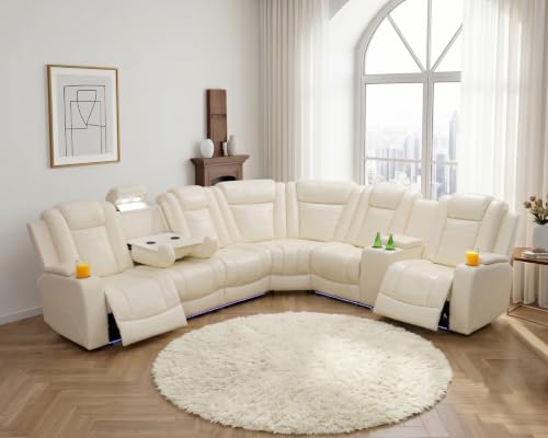 Breathing Leather Reclining Sectional Sofa with LED