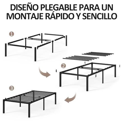 Miniatura 6 de Yaheetech Bastidor De Cama Metálico Listones De Acero Espacio De Almacenamiento Bajo La Cama Fácil Montaje Cama Individual 90 X 190 X 36cm Negro