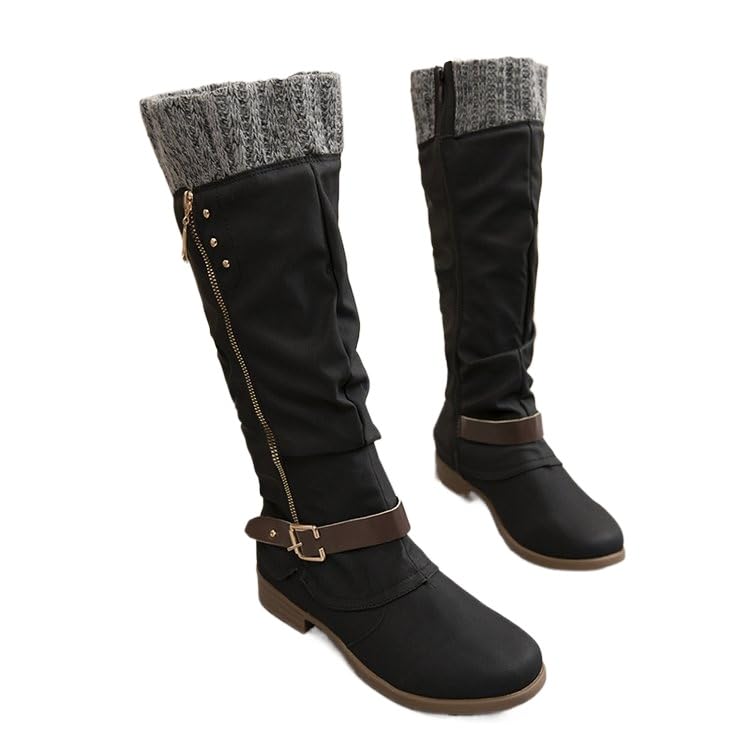 Knee High Boots Women Chunky Heel Square Toe Tall Boot for Women High Heel Side Zipper Long Boots